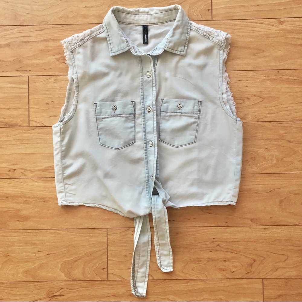 Denim Tie Front Top